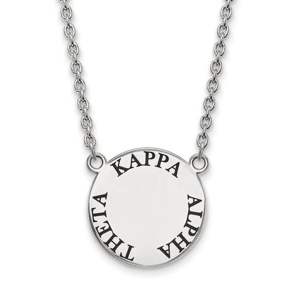 Sterling Silver Kappa Alpha Theta Large Black Enamel Necklace
